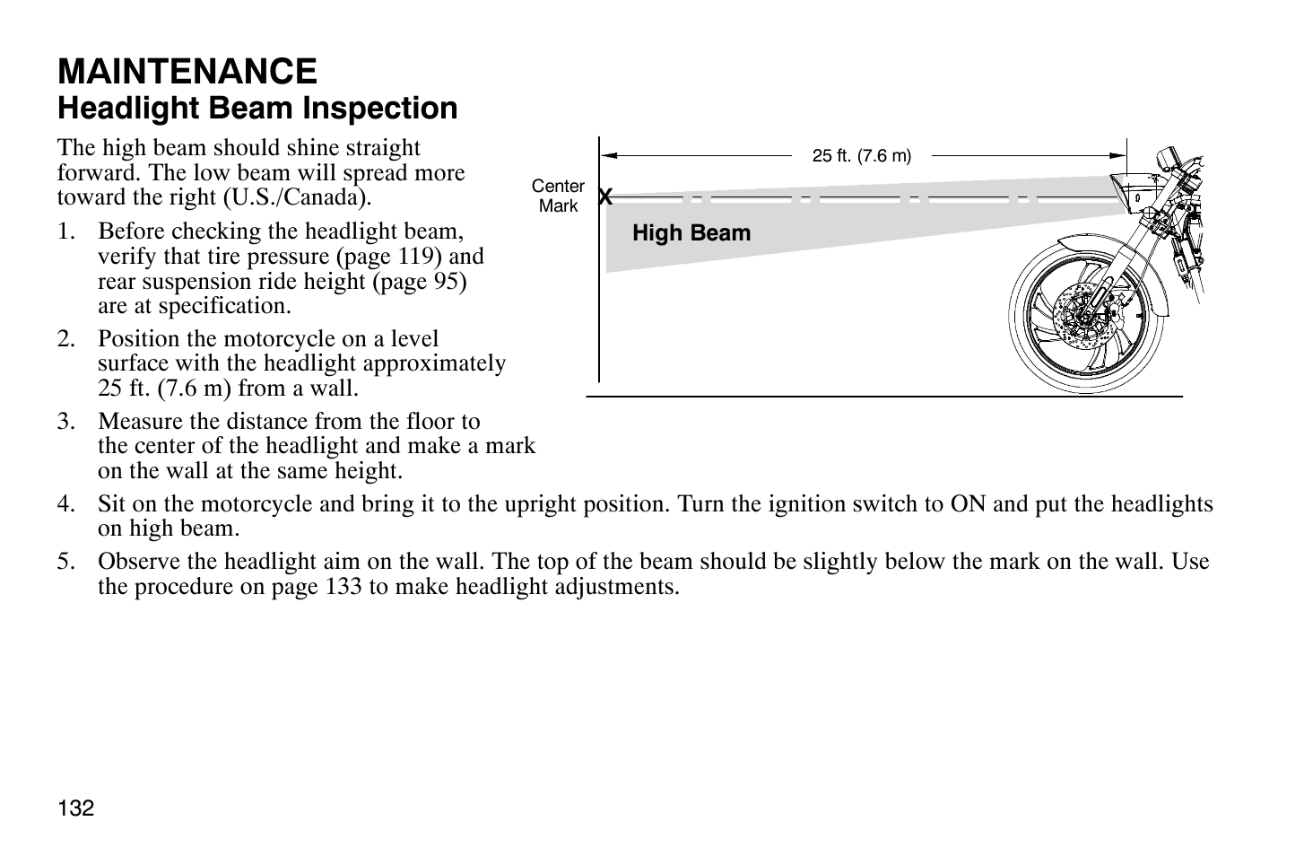 Maintenance, Headlight beam inspection | Polaris 2009 Victory Vegas Jackpot User Manual | Page 137 / 171