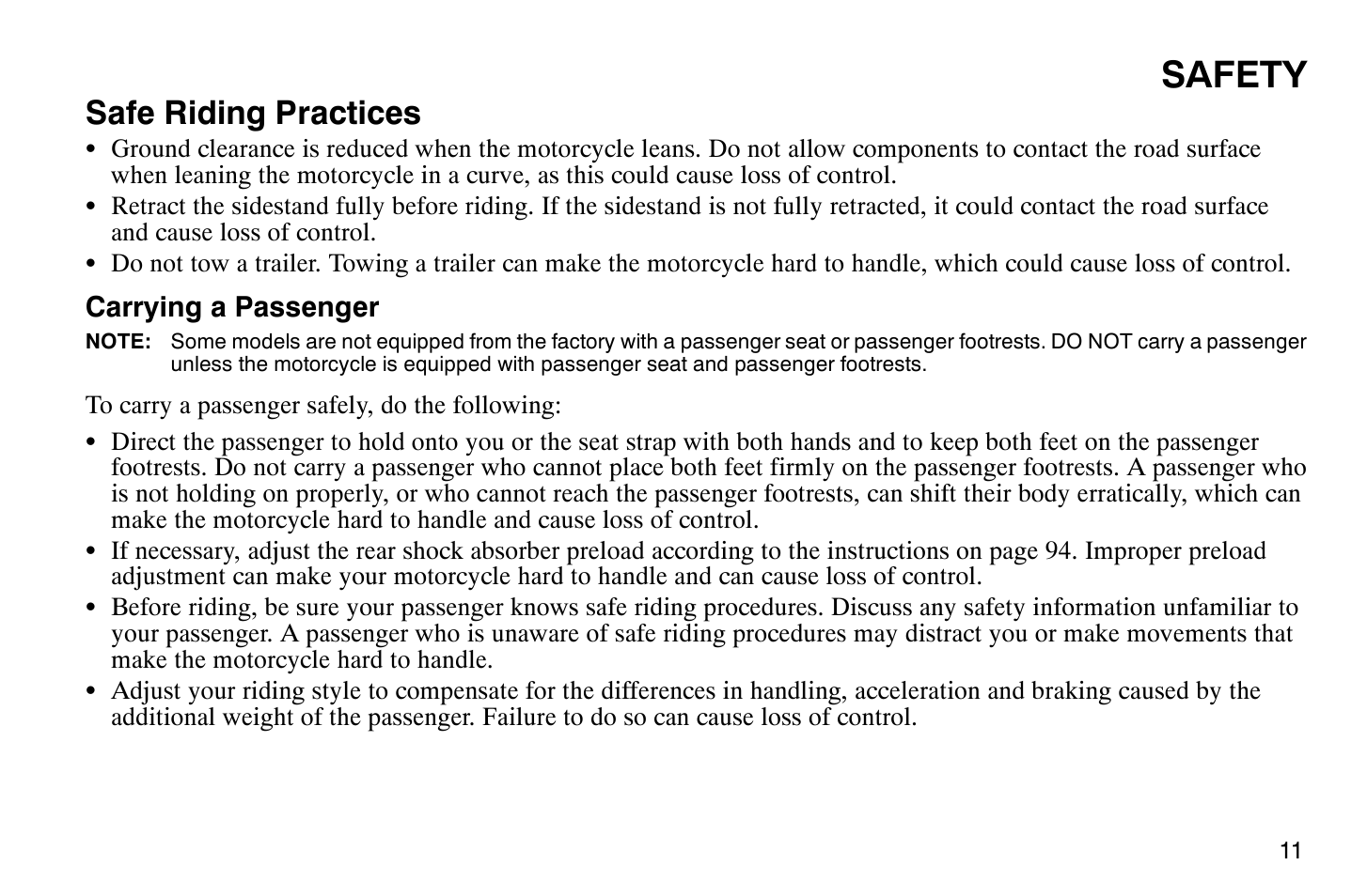Safety, Safe riding practices | Polaris 2009 Victory Vegas Jackpot User Manual | Page 16 / 171