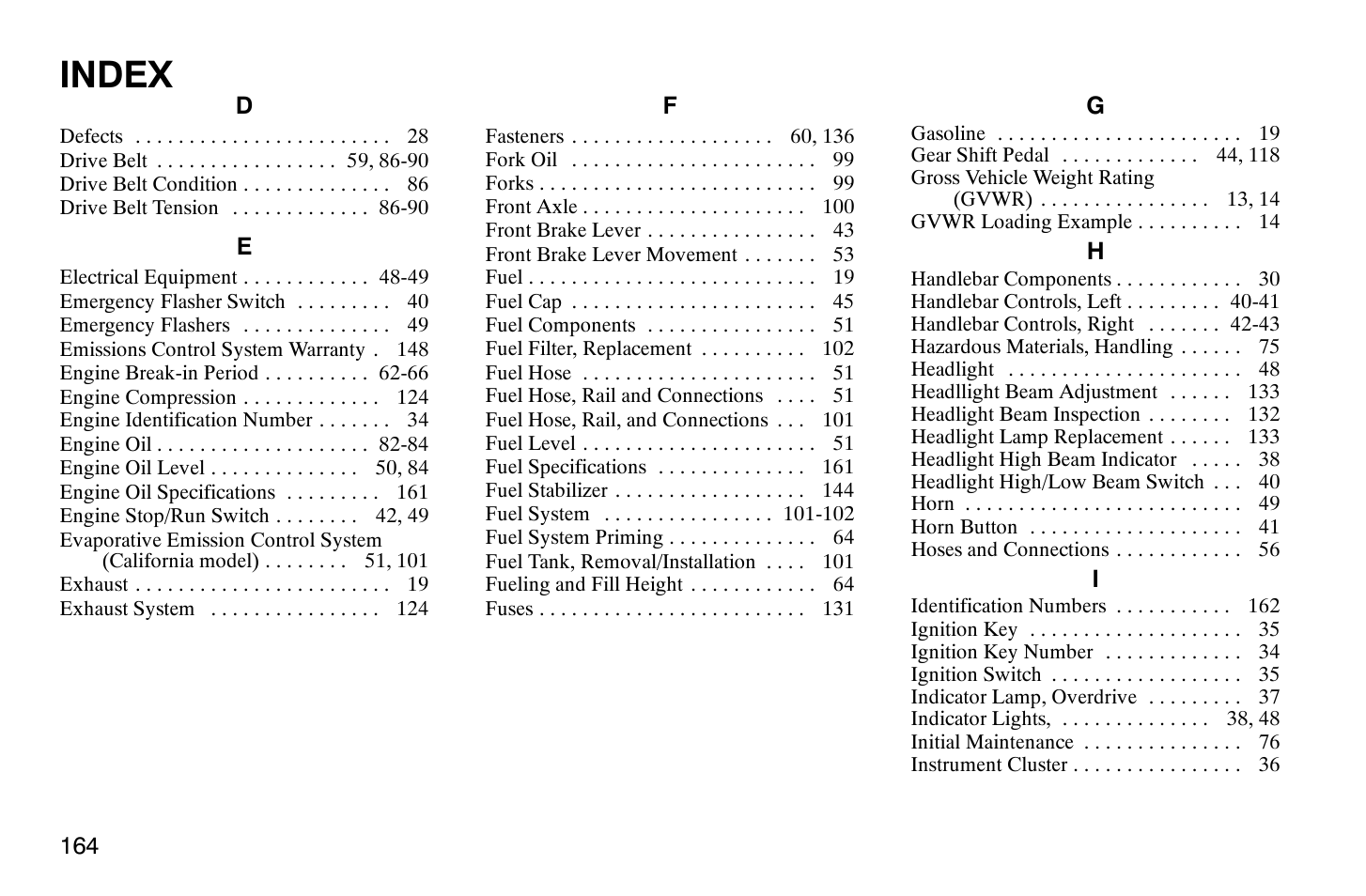 Index | Polaris 2009 Victory Vegas Jackpot User Manual | Page 169 / 171