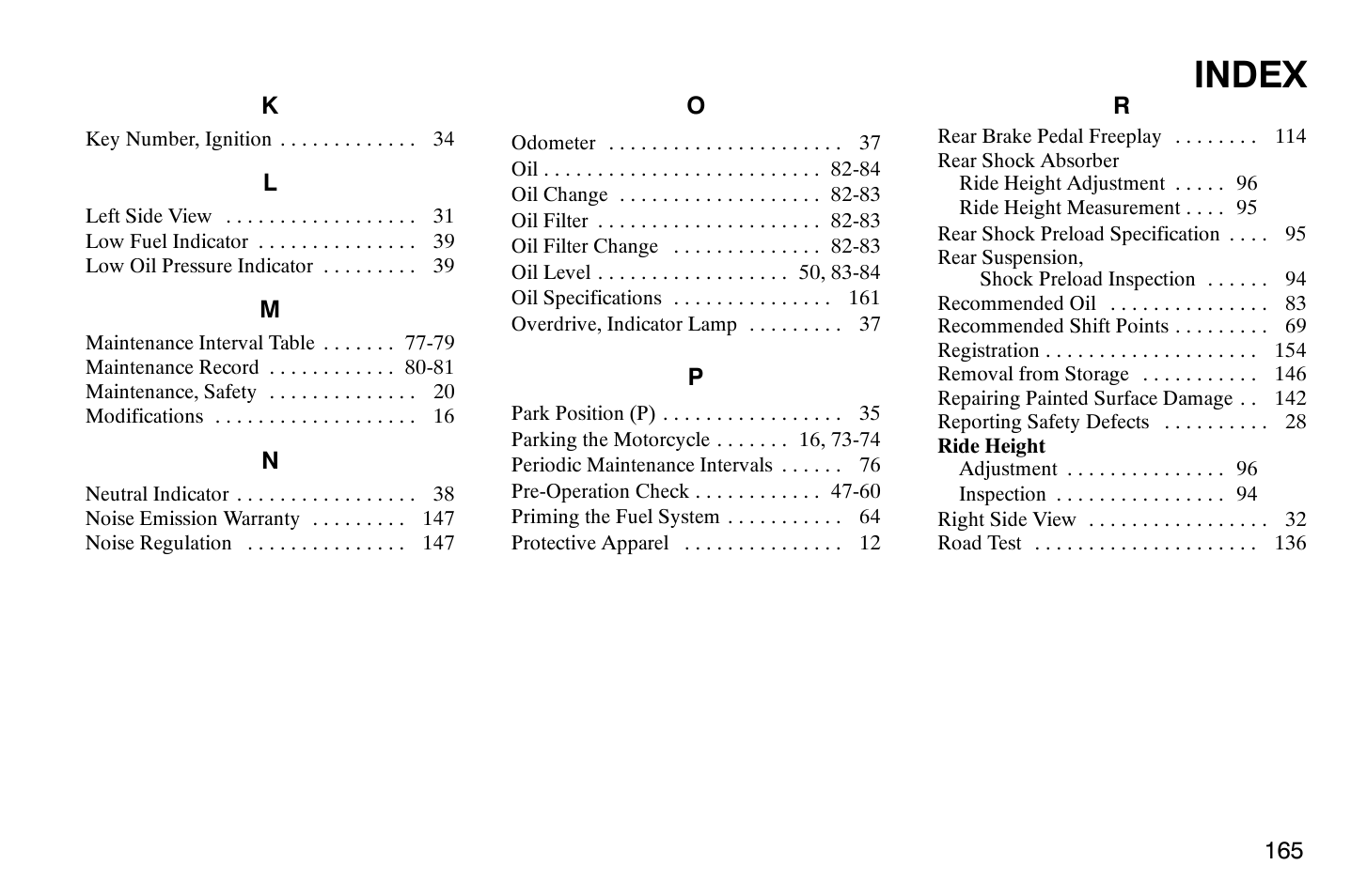 Index | Polaris 2009 Victory Vegas Jackpot User Manual | Page 170 / 171