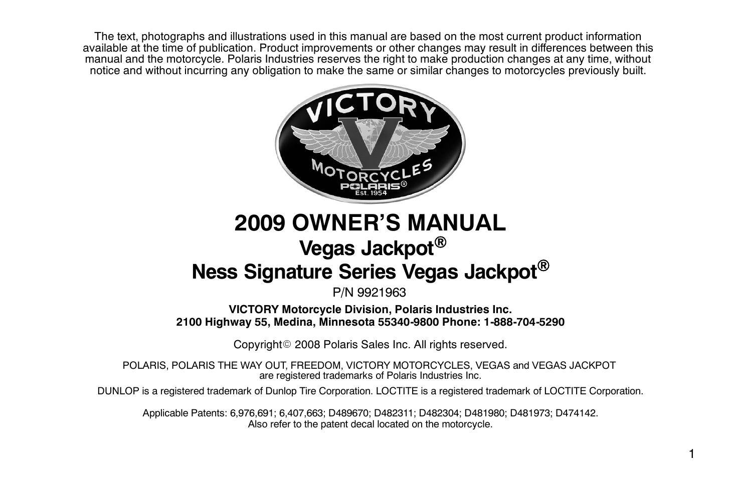 2009 owner’s manual, Vegas jackpot, Ness signature series vegas jackpot | Polaris 2009 Victory Vegas Jackpot User Manual | Page 6 / 171