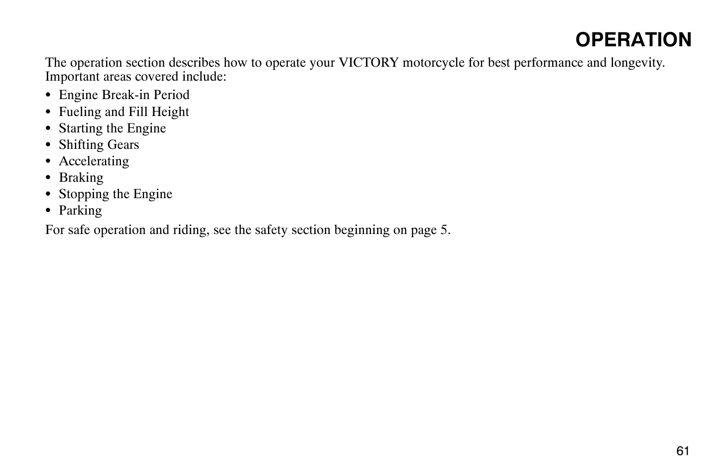 Operation | Polaris 2009 Victory Vegas Jackpot User Manual | Page 66 / 171