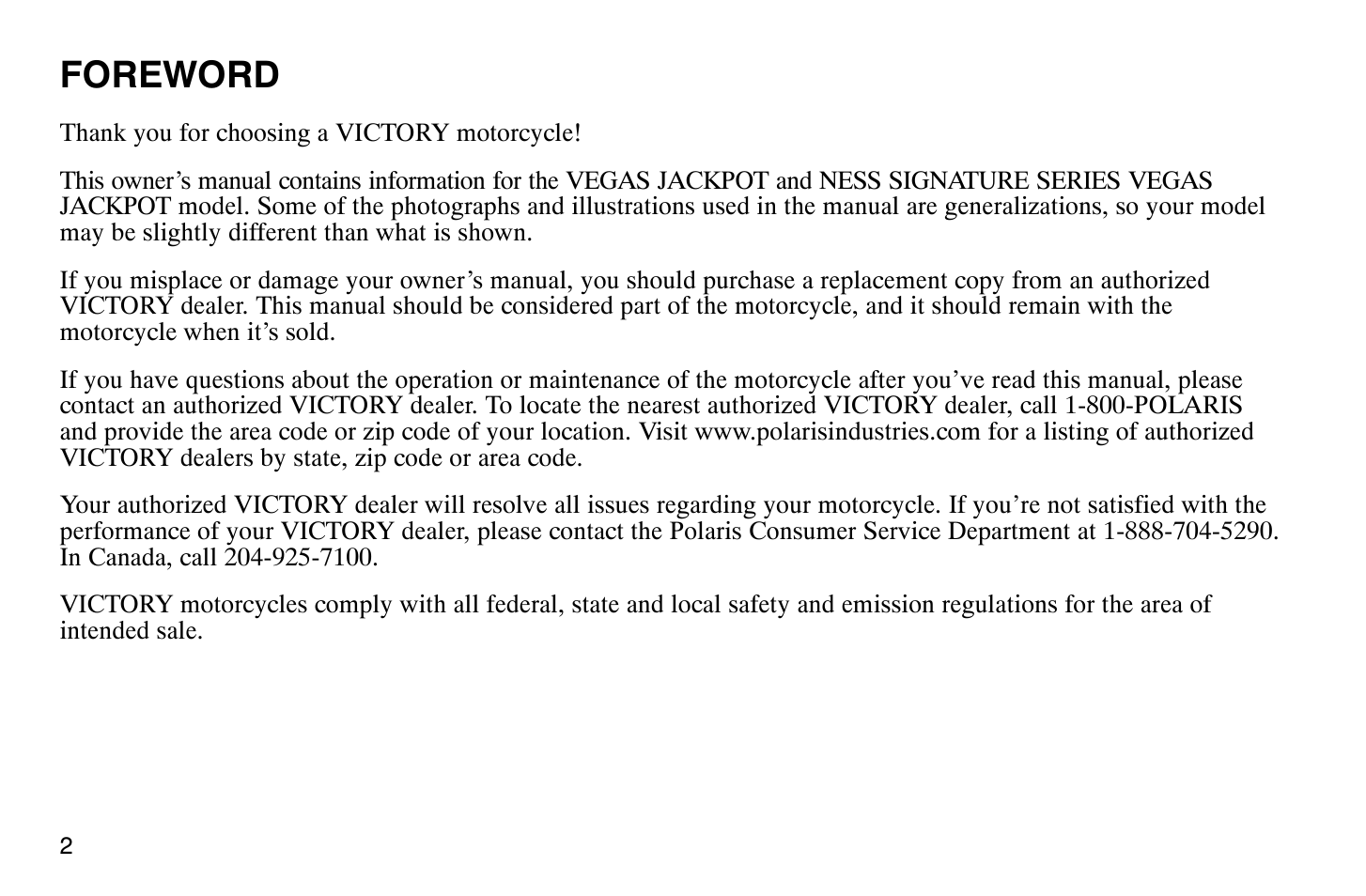Foreword | Polaris 2009 Victory Vegas Jackpot User Manual | Page 7 / 171