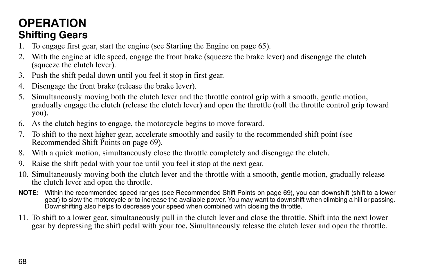 Operation, Shifting gears | Polaris 2009 Victory Vegas Jackpot User Manual | Page 73 / 171