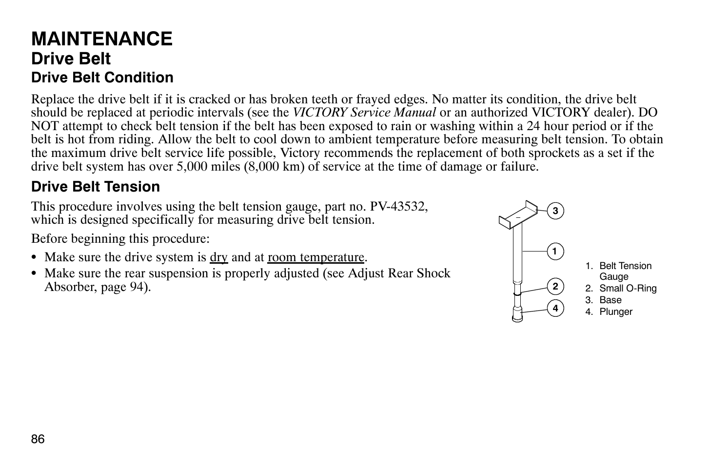 Maintenance, Drive belt | Polaris 2009 Victory Vegas Jackpot User Manual | Page 91 / 171