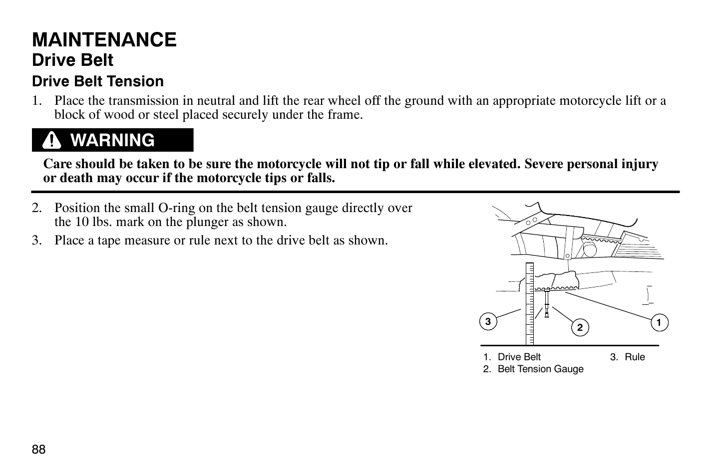 Maintenance, Drive belt, Warning | Polaris 2009 Victory Vegas Jackpot User Manual | Page 93 / 171