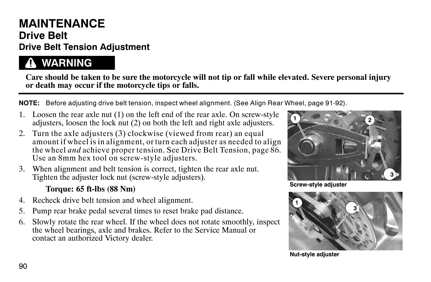 Maintenance, Drive belt, Warning | Polaris 2009 Victory Vegas Jackpot User Manual | Page 95 / 171