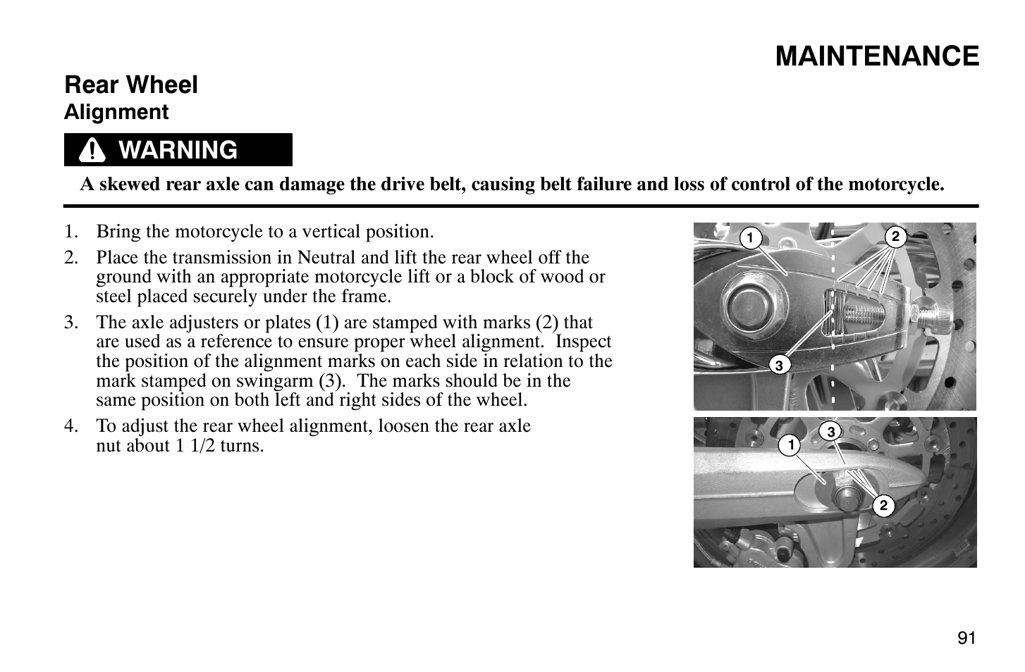 Maintenance, Rear wheel, Warning | Polaris 2009 Victory Vegas Jackpot User Manual | Page 96 / 171