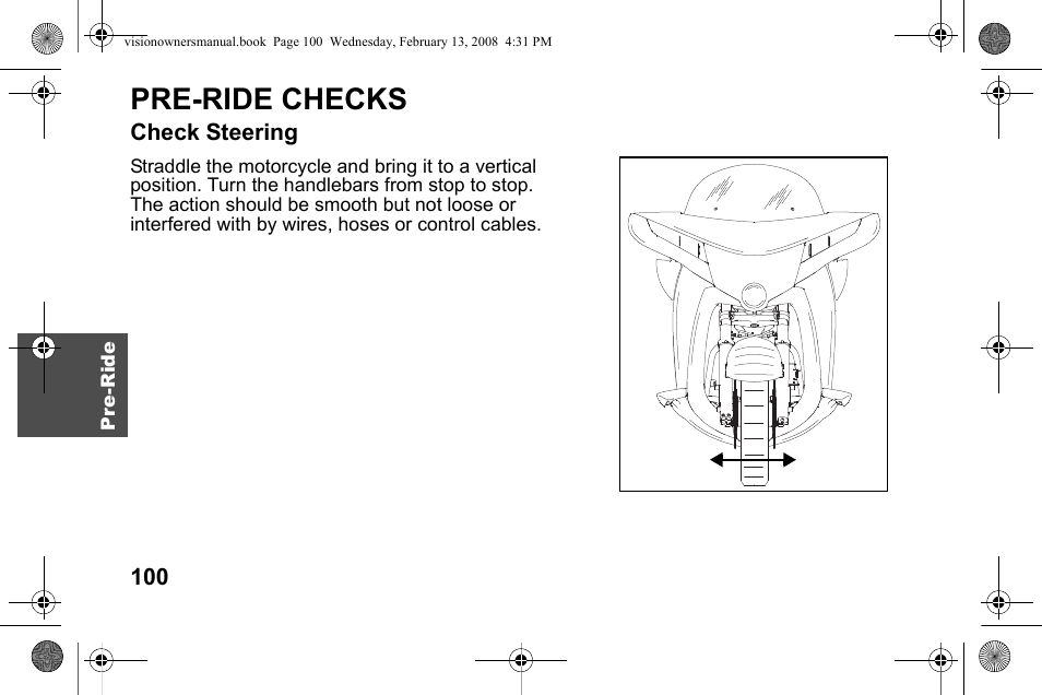 Pre-ride checks | Polaris 2009 Victory Victory Vision User Manual | Page 103 / 323