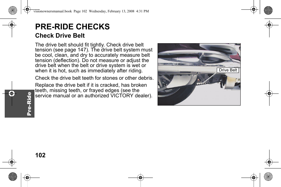 Pre-ride checks | Polaris 2009 Victory Victory Vision User Manual | Page 105 / 323