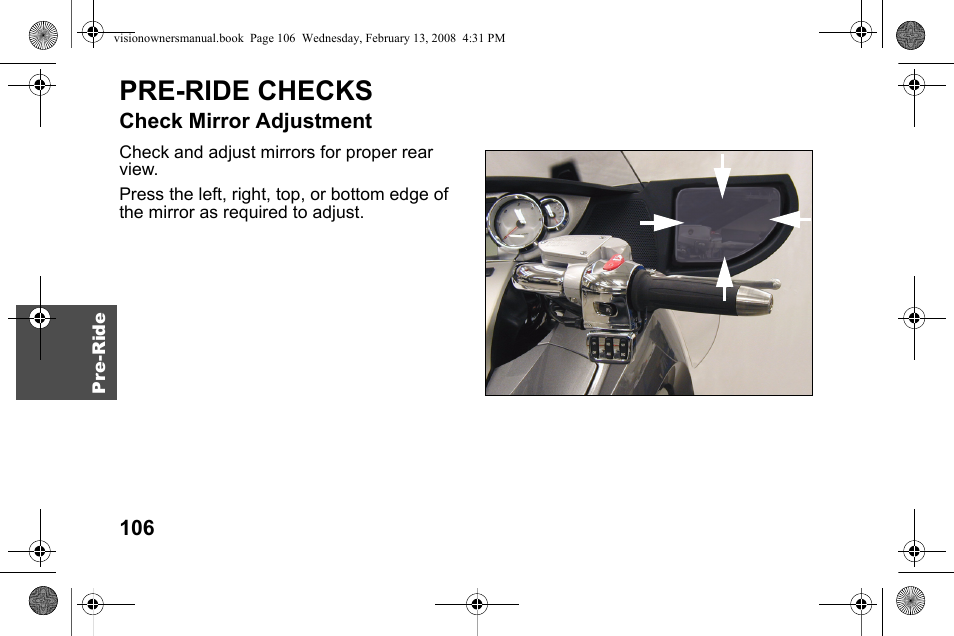 Pre-ride checks | Polaris 2009 Victory Victory Vision User Manual | Page 109 / 323