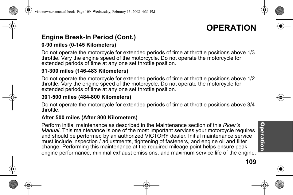 Operation | Polaris 2009 Victory Victory Vision User Manual | Page 112 / 323