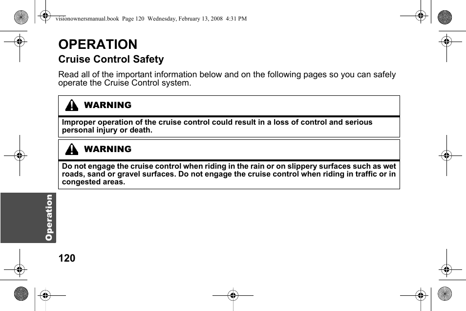 Operation | Polaris 2009 Victory Victory Vision User Manual | Page 123 / 323