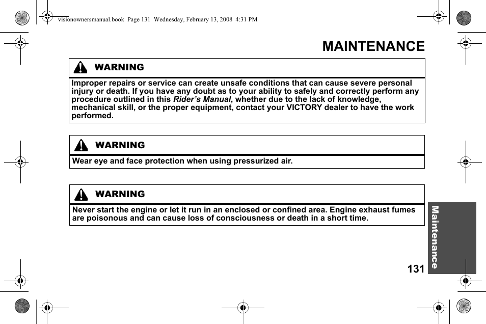 Maintenance | Polaris 2009 Victory Victory Vision User Manual | Page 134 / 323