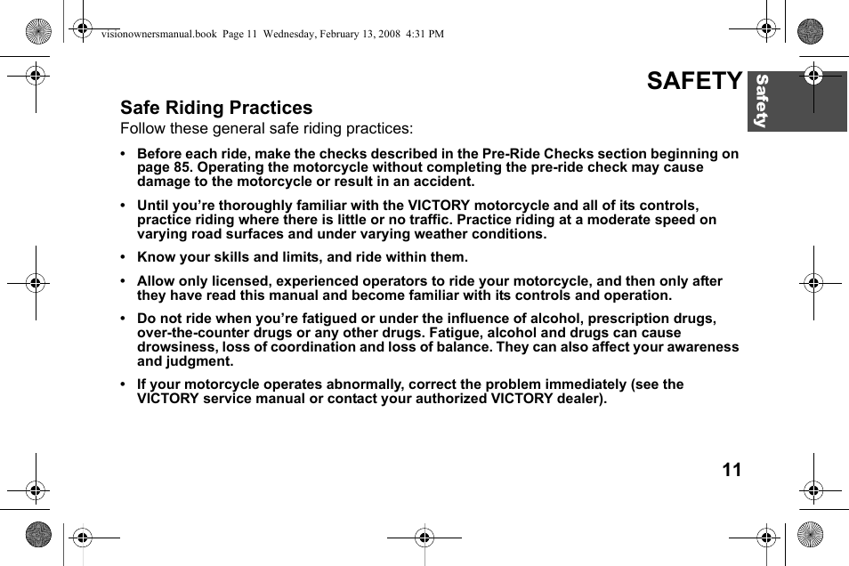 Safety, Safe riding practices | Polaris 2009 Victory Victory Vision User Manual | Page 14 / 323