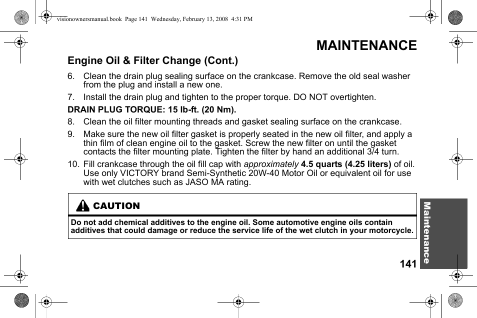 Maintenance | Polaris 2009 Victory Victory Vision User Manual | Page 144 / 323