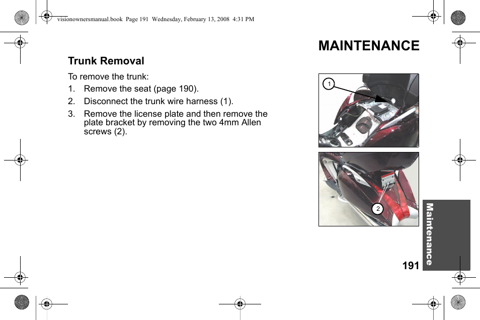 Maintenance, Trunk removal | Polaris 2009 Victory Victory Vision User Manual | Page 194 / 323