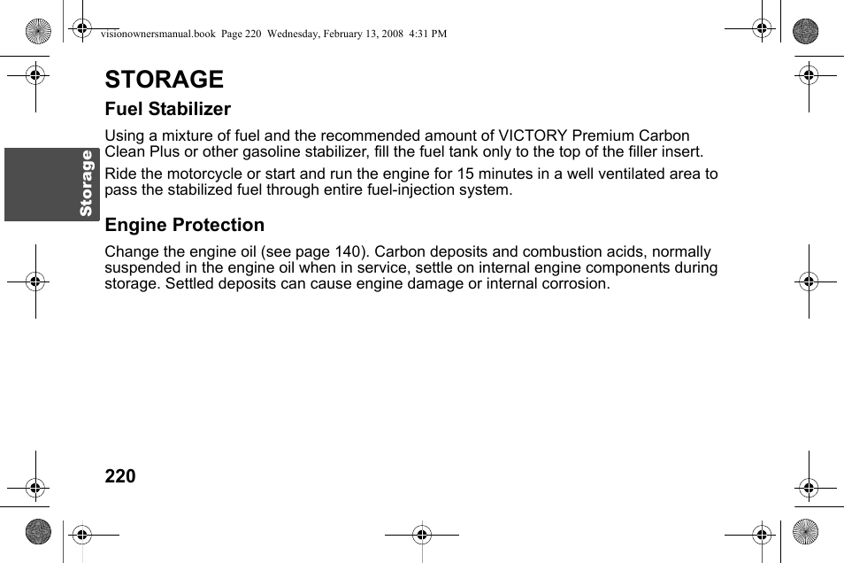 Storage | Polaris 2009 Victory Victory Vision User Manual | Page 223 / 323