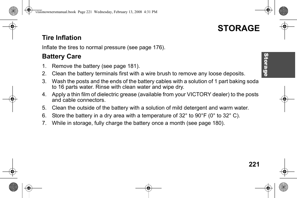 Storage | Polaris 2009 Victory Victory Vision User Manual | Page 224 / 323