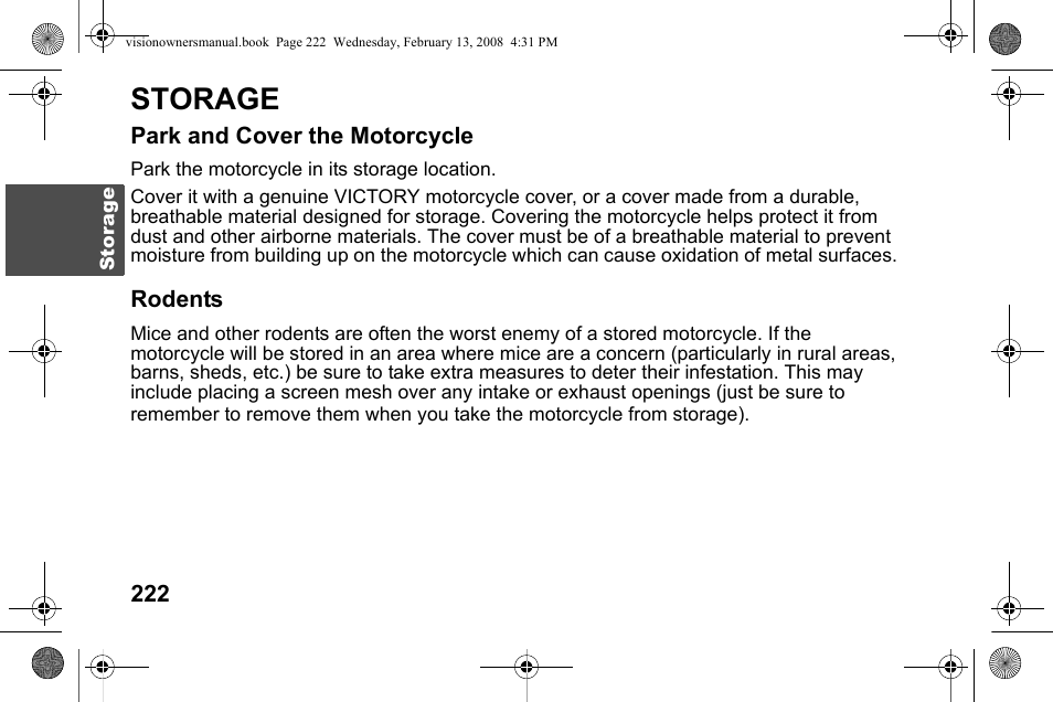 Storage | Polaris 2009 Victory Victory Vision User Manual | Page 225 / 323