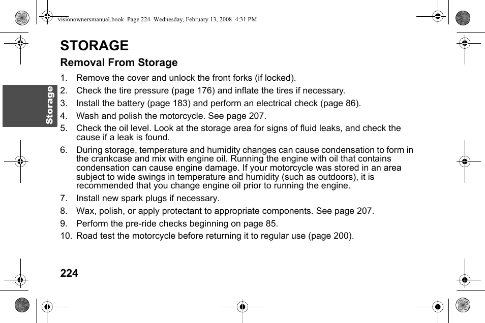 Storage | Polaris 2009 Victory Victory Vision User Manual | Page 227 / 323