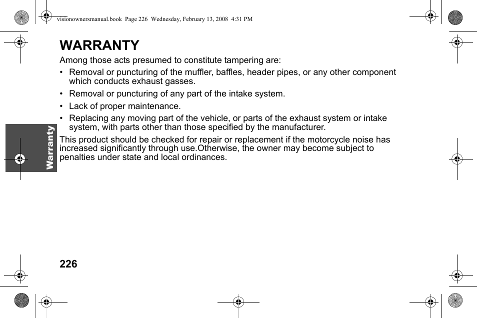 Warranty | Polaris 2009 Victory Victory Vision User Manual | Page 229 / 323