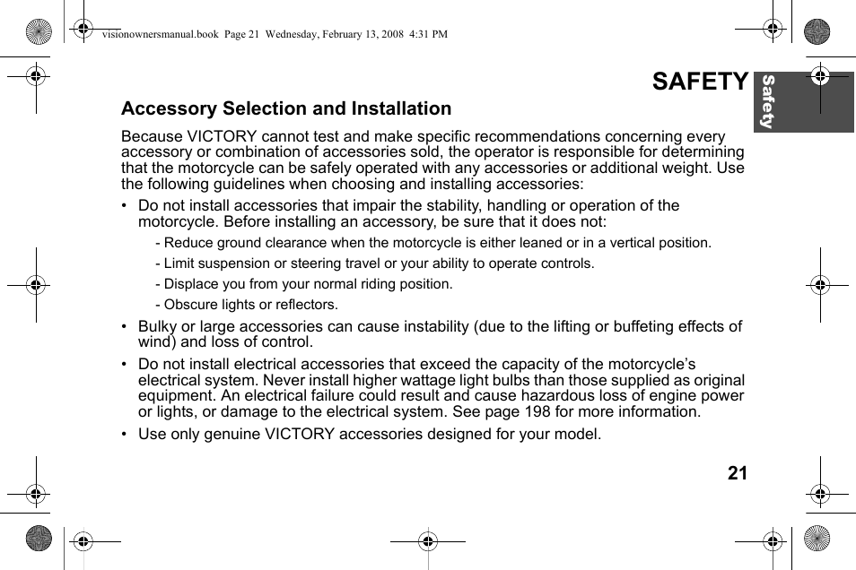 Safety | Polaris 2009 Victory Victory Vision User Manual | Page 24 / 323