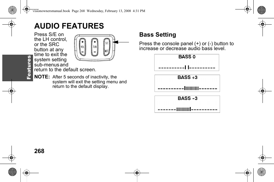 Audio features, Bass setting | Polaris 2009 Victory Victory Vision User Manual | Page 271 / 323