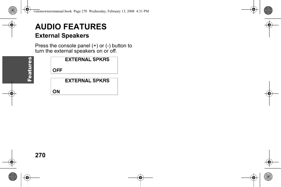 Audio features | Polaris 2009 Victory Victory Vision User Manual | Page 273 / 323