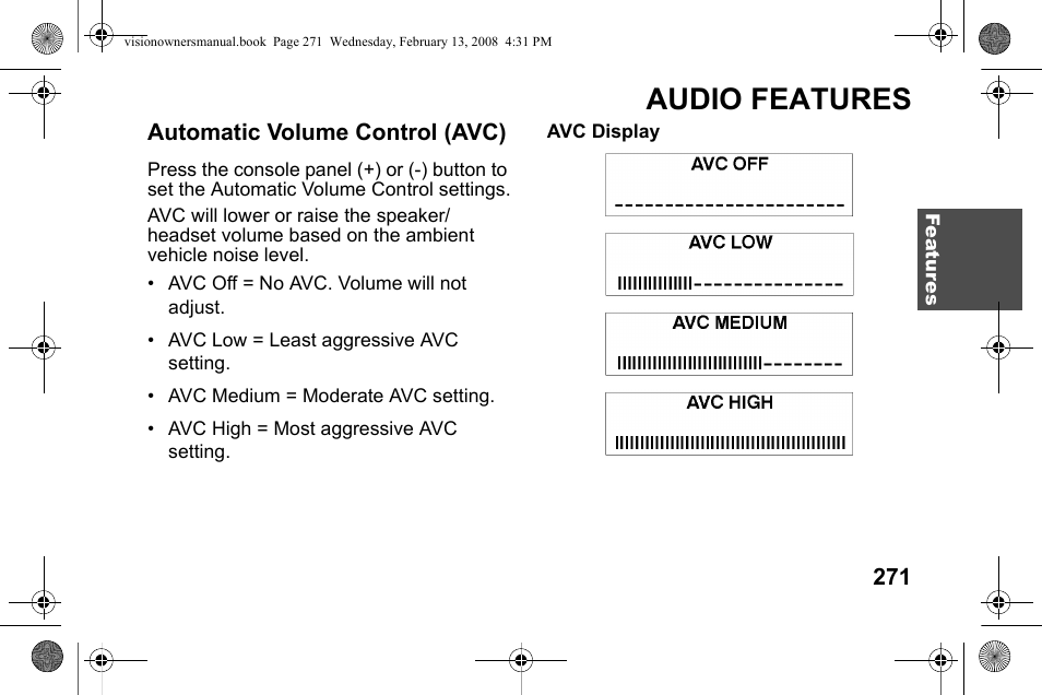 Audio features | Polaris 2009 Victory Victory Vision User Manual | Page 274 / 323