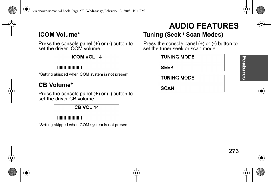 Audio features | Polaris 2009 Victory Victory Vision User Manual | Page 276 / 323