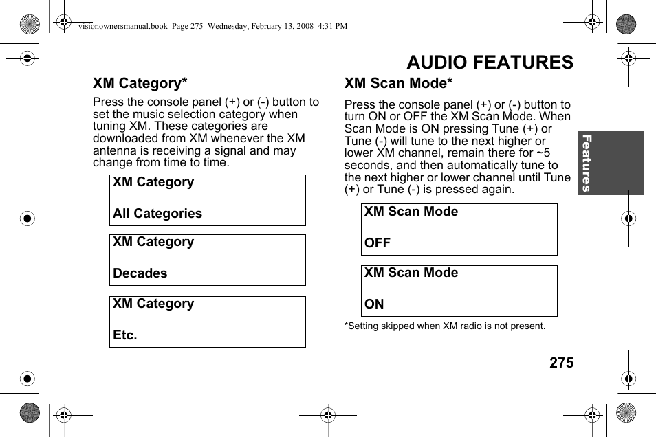 Audio features | Polaris 2009 Victory Victory Vision User Manual | Page 278 / 323