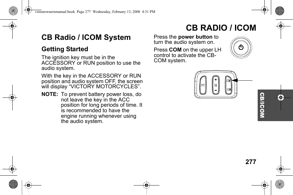 Cb radio / icom, Cb radio / icom system | Polaris 2009 Victory Victory Vision User Manual | Page 280 / 323