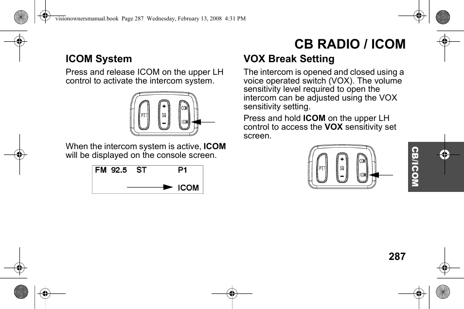 Cb radio / icom | Polaris 2009 Victory Victory Vision User Manual | Page 290 / 323