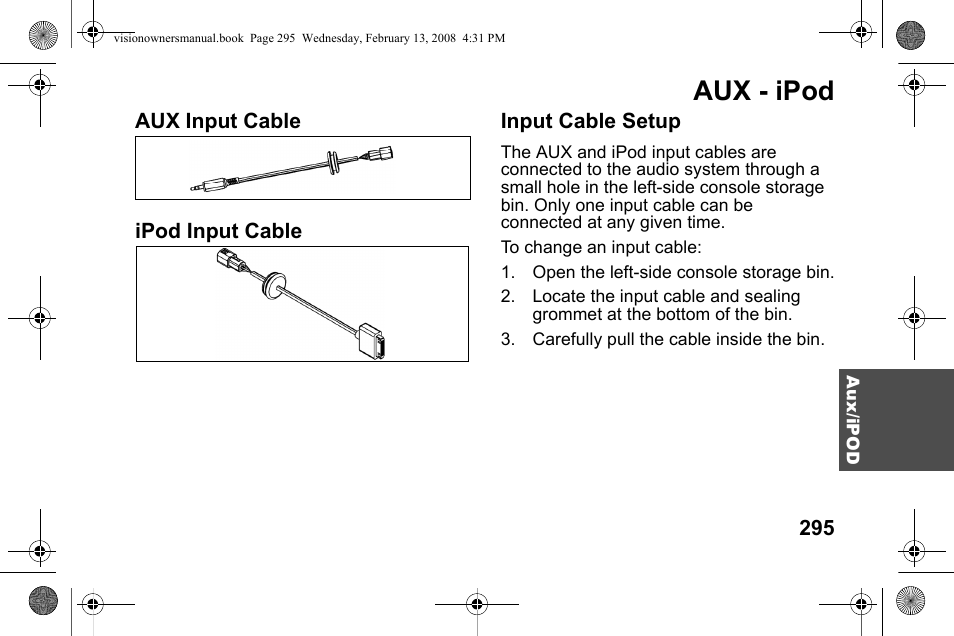 Aux - ipod | Polaris 2009 Victory Victory Vision User Manual | Page 298 / 323