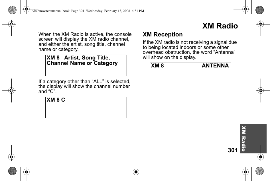 Xm radio | Polaris 2009 Victory Victory Vision User Manual | Page 304 / 323