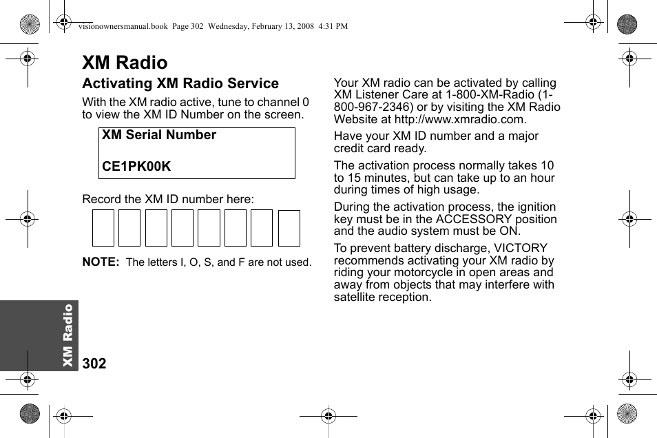 Xm radio | Polaris 2009 Victory Victory Vision User Manual | Page 305 / 323