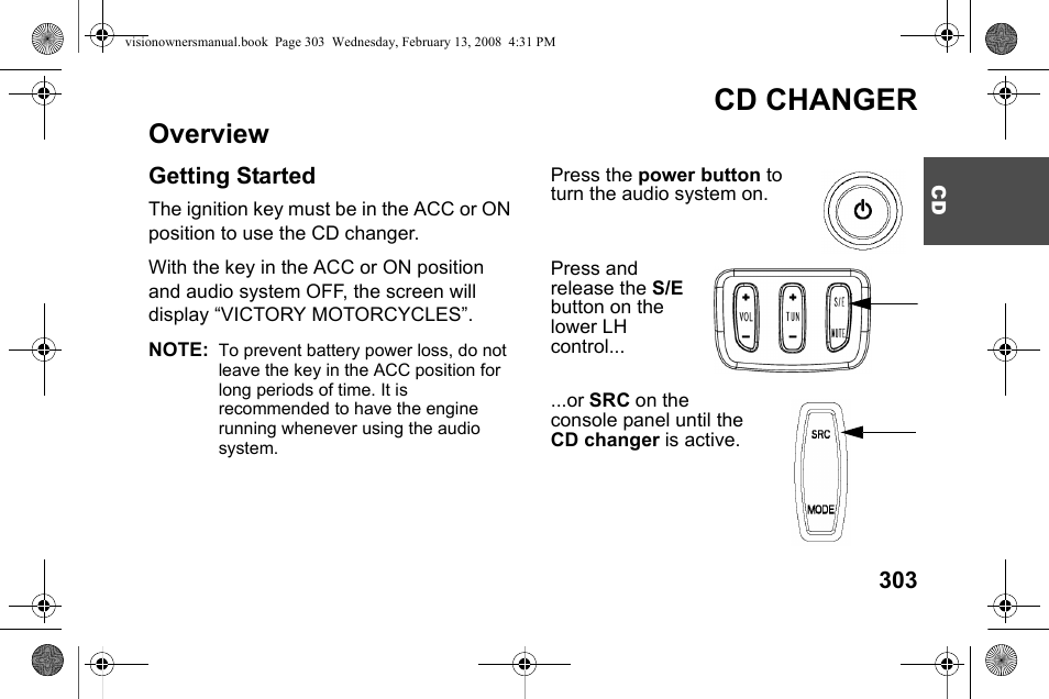 Cd changer, Overview | Polaris 2009 Victory Victory Vision User Manual | Page 306 / 323