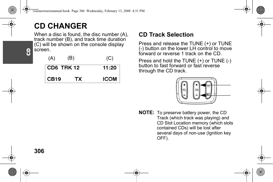 Cd changer, Cd track selection | Polaris 2009 Victory Victory Vision User Manual | Page 309 / 323