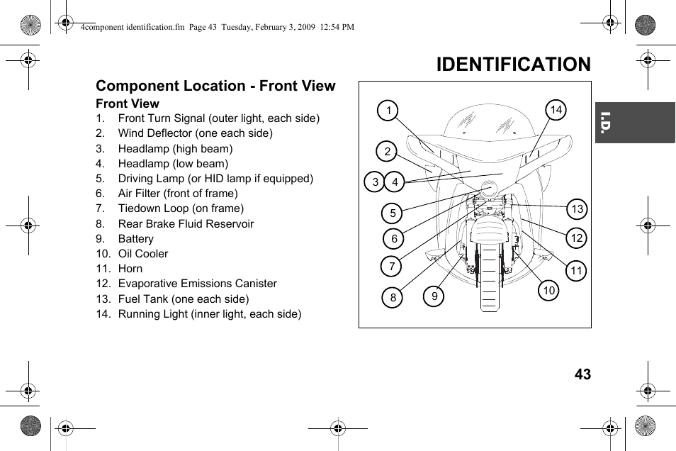 Identification, Component location - front view | Polaris 2009 Victory Victory Vision User Manual | Page 46 / 323