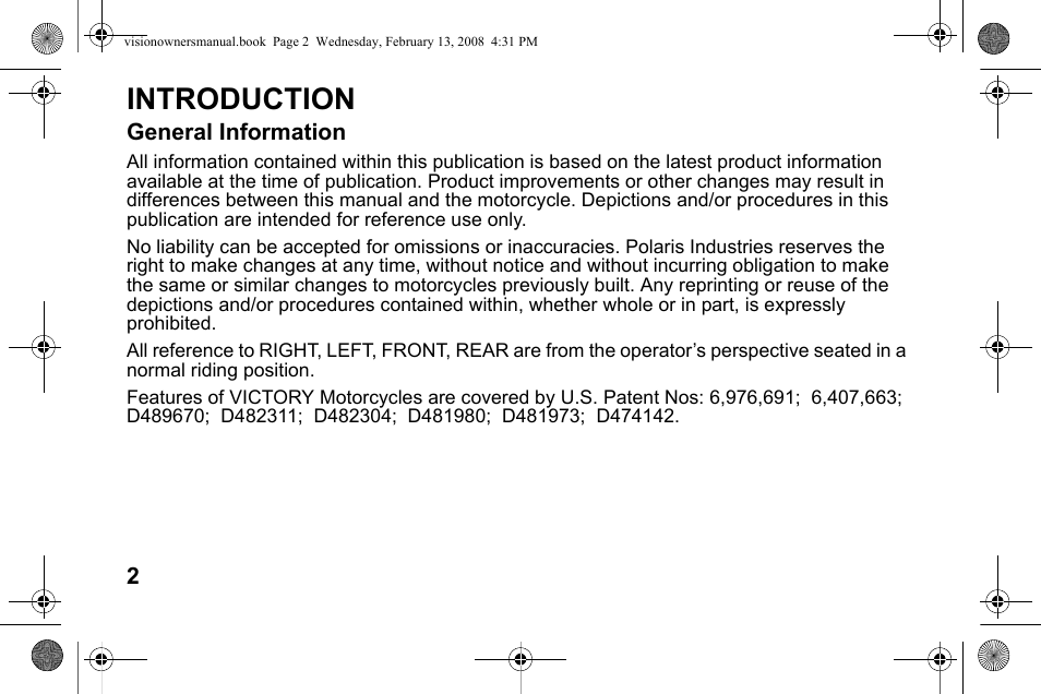 Introduction | Polaris 2009 Victory Victory Vision User Manual | Page 5 / 323