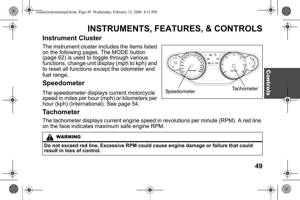 Instruments, features, & controls | Polaris 2009 Victory Victory Vision User Manual | Page 52 / 323