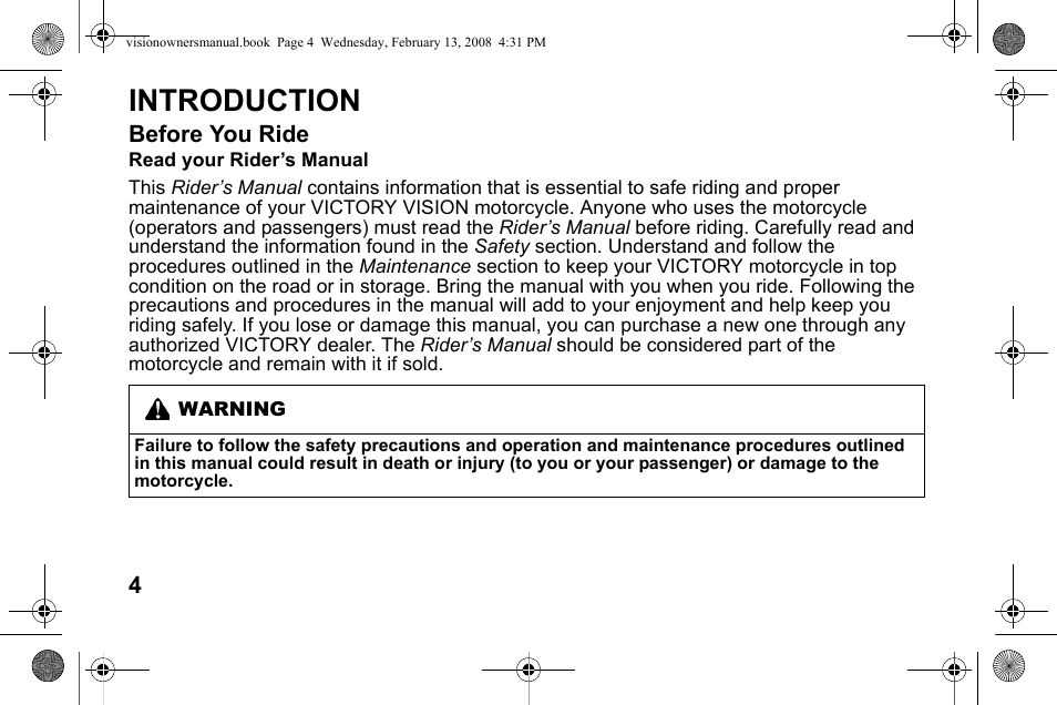 Introduction | Polaris 2009 Victory Victory Vision User Manual | Page 7 / 323