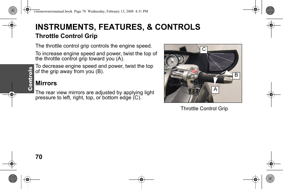Instruments, features, & controls | Polaris 2009 Victory Victory Vision User Manual | Page 73 / 323