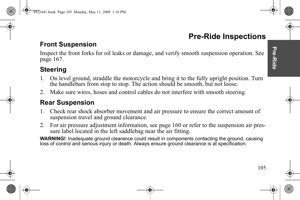 Pre-ride inspections | Polaris 2010 Victory Victory Vision 8-Ball User Manual | Page 109 / 334