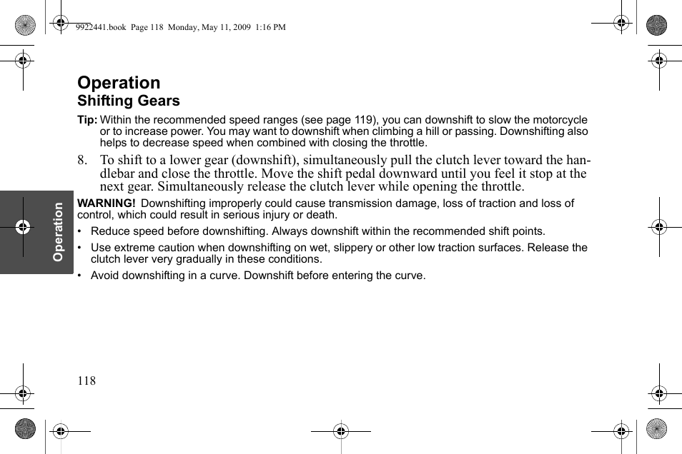 Operation, Shifting gears | Polaris 2010 Victory Victory Vision 8-Ball User Manual | Page 122 / 334