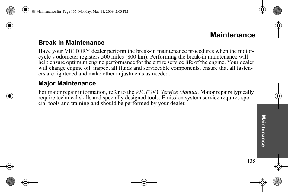 Maintenance | Polaris 2010 Victory Victory Vision 8-Ball User Manual | Page 139 / 334