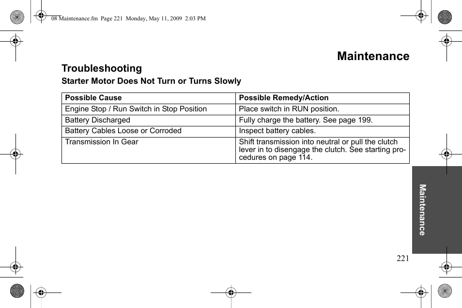 Maintenance, Troubleshooting | Polaris 2010 Victory Victory Vision 8-Ball User Manual | Page 225 / 334