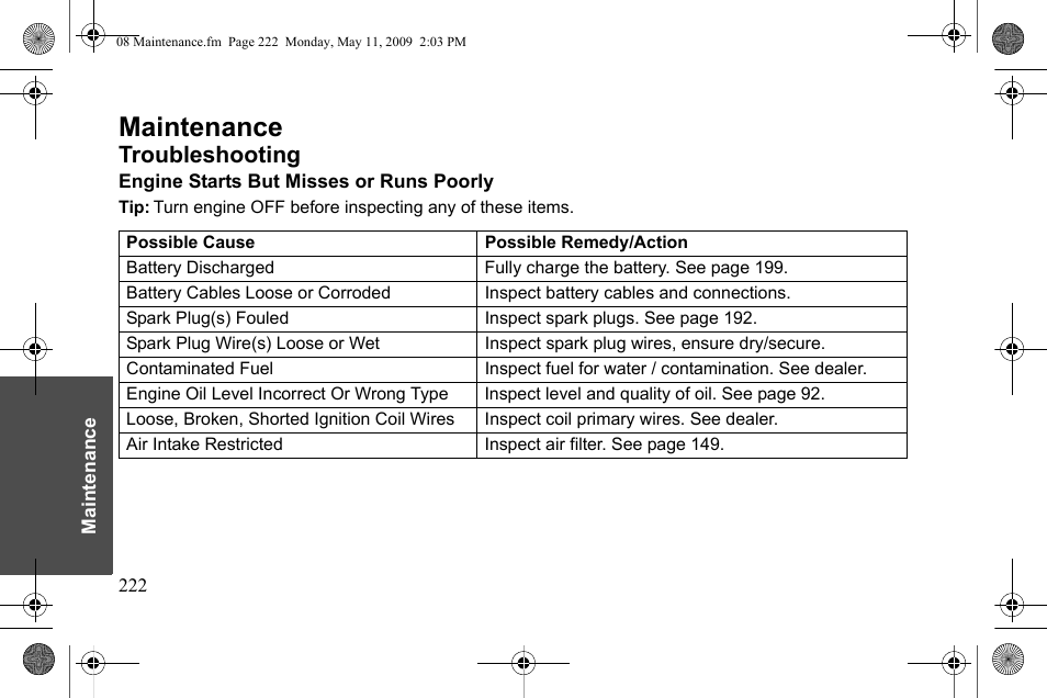 Maintenance, Troubleshooting | Polaris 2010 Victory Victory Vision 8-Ball User Manual | Page 226 / 334