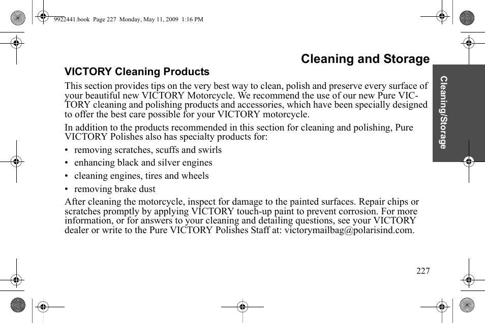 Cleaning and storage | Polaris 2010 Victory Victory Vision 8-Ball User Manual | Page 231 / 334